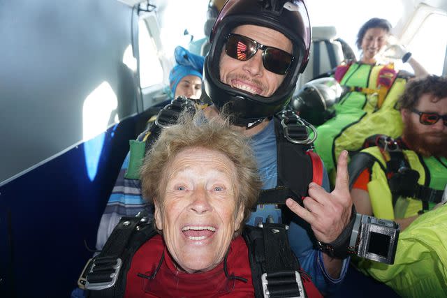 <p>Anthony Ebel/ Skydive Chicago</p> Kim Emmons Knor gets ready for a jump with Skydive Chicago