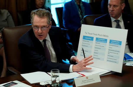 FILE PHOTO: U.S. Trade Representative Robert Lighthizer speaks during a Cabinet meeting held by U.S. President Donald Trump at the White House in Washington, U.S., October 17, 2018. REUTERS/Kevin Lamarque/File Photo