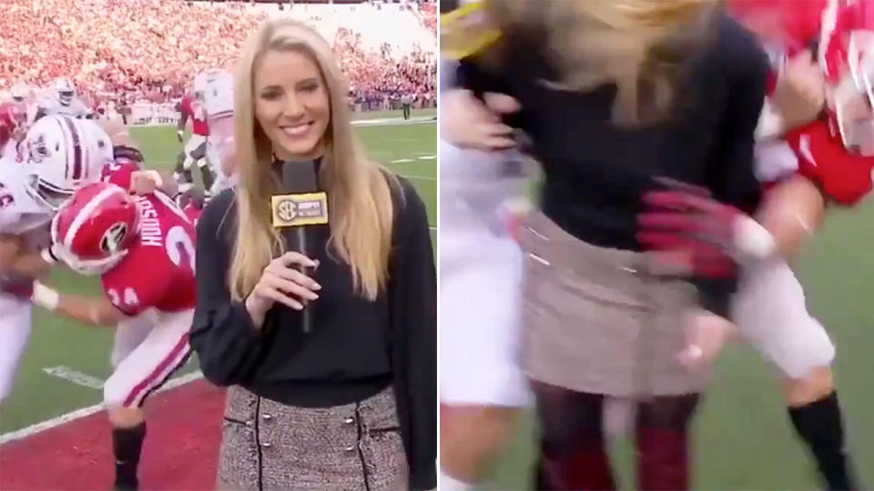 Laura Rutledge copped a huge hit. Image: ESPN