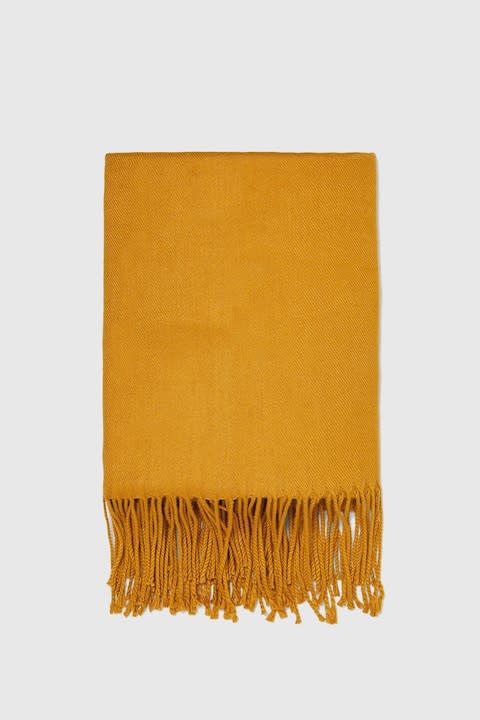 Zara plain scarf with fringing, mustard - Credit: Zara