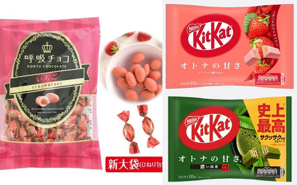 呼吸巧克力 KitKat 巧克力餅乾 圖片來源：https://www.marushige.co.jp/category/1/ , https://nestle.jp/kitkat/products