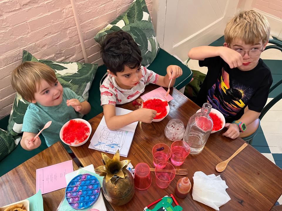 Kids eating shaved ice