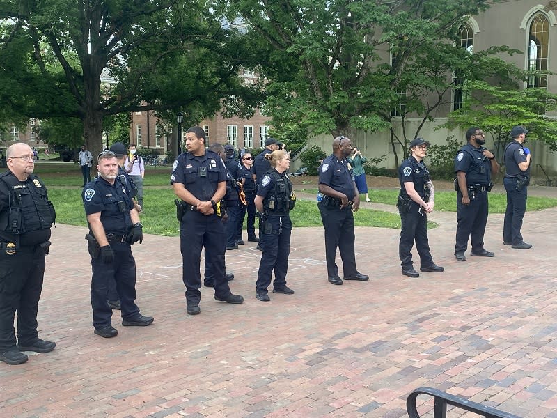 Police outside the South Building on UNC Chapel Hill’s campus. (Joseph Holloway / CBS 17)