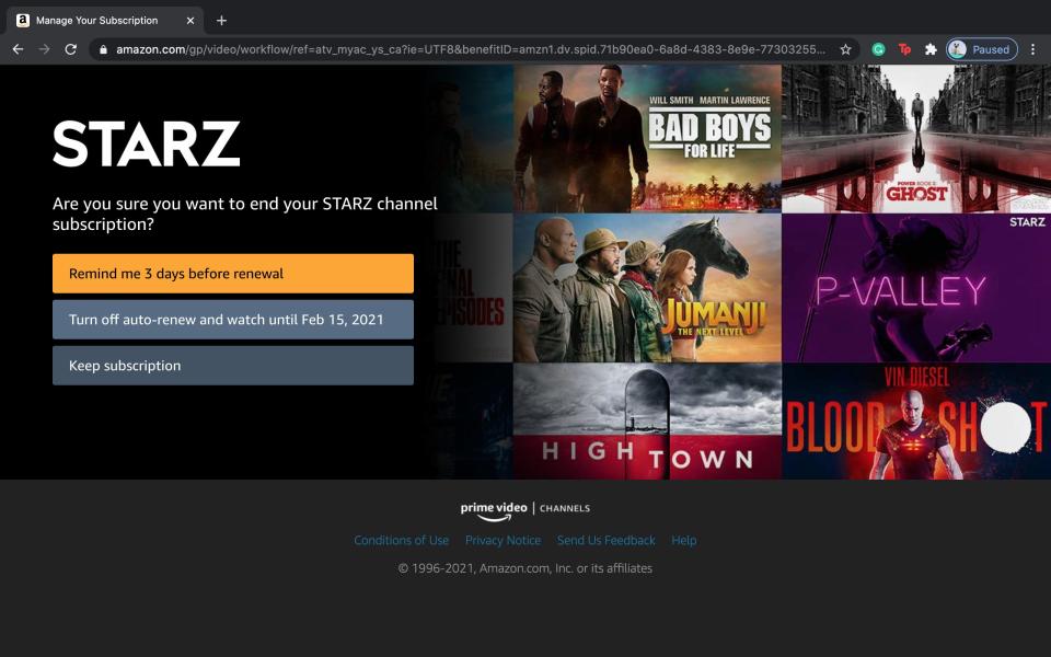 How to cancel STARZ on Amazon 4