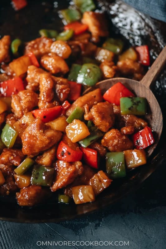 <p>Omnivore's Cookbook</p><p>Colorful pantry staples come together to make this aromatic and flavorful pineapple chicken that has the perfect balance of sweet and sour to brighten your day!</p><p><strong>Get the recipe: <a href="https://omnivorescookbook.com/pineapple-chicken/" rel="nofollow noopener" target="_blank" data-ylk="slk:Pineapple Chicken;elm:context_link;itc:0;sec:content-canvas" class="link rapid-noclick-resp">Pineapple Chicken</a></strong></p>