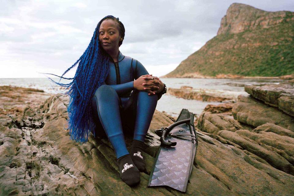 <p>Verity FitzGerald</p> Free diver Zandile Ndhlovu at Smitswinkel Bay in Cape Town.