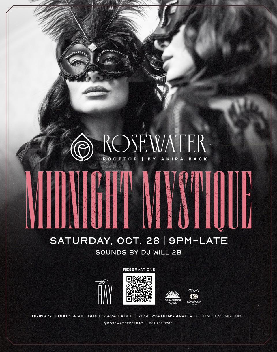 The Midnight Mystique Halloween Celebration will be held Saturday, Oct. 28 at the Rosewater Rooftop by Akira Back at The Ray Hotel in downtown Delray Beach.