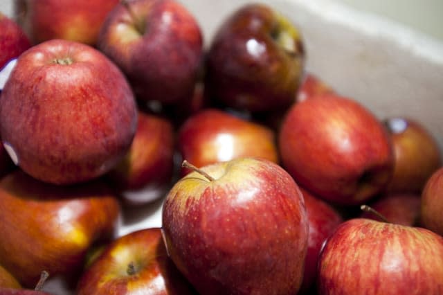 Close-up of fresh red apples in supermarket