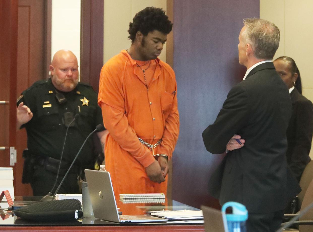 Brendan Depa enters Circuit Judge Terence Perkins' courtroom, Wednesday, May 1, 2024, during sentencing for the 2023 attack at Matanzas High School on paraprofessional Joan Naydich, at the Kim C. Hammond Justice Center in Flagler County.
