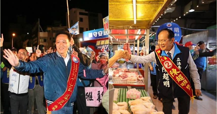 苗栗縣第一選區陳超明（右）、第二選區邱鎮軍（左）自行宣布當選。（圖／翻攝自陳超明臉疏）