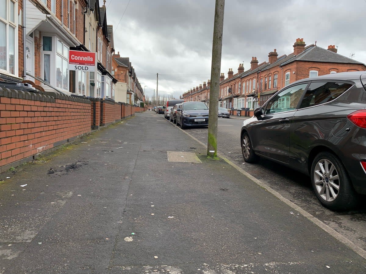 Brixham Road in Edgbaston, Birmingham, where a man suffered facial burns after his jacket was set alight as he walked home from a mosque on Monday evening (PA)