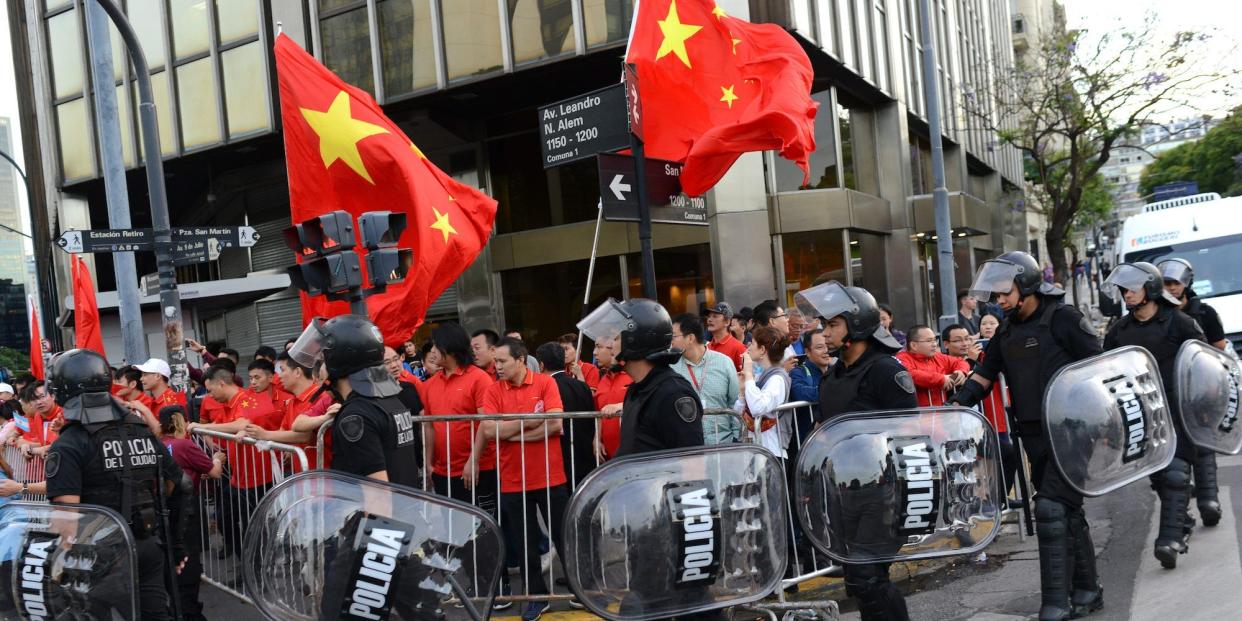 China flags in Buenos Aires Argentina