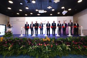 From to left to right: Brendan Mullins, Vice President of Manufacturing, ResMed; William Hodgman, Australian High Commissioner to Singapore; Jonathan Kaplan, United States Ambassador to Singapore; Peter Farrell, Chairman, ResMed; Mick Farrell, Chief Executive Officer, ResMed; Mr Tharman Shanmugaratnam, Senior Minister,  Singapore; Tan Kong Hwee, Executive Vice President, Economic Development Board; Rob Douglas, President and Chief Operating Officer, ResMed; Andrew Price, President of Global Operations, ResMed; Naji Chalhoub, Vice President of Manufacturing, ResMed.