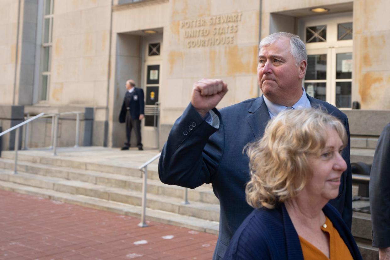 Former Ohio House Speaker Larry Householder leaves the Federal Courthouse after testifying in his own defense on Wednesday, March 1, 2023, in Cincinnati. Larry Householder and former Ohio Republican Party chair Matt Borges are charged with racketeering in an alleged $60 million scheme to pass state legislation to secure a $1 billion bailout for two nuclear power plants owned by FirstEnergy. 