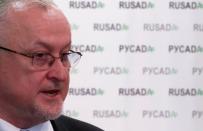 Head of Russian Anti-Doping Agency Ganus attends a news conference in Moscow