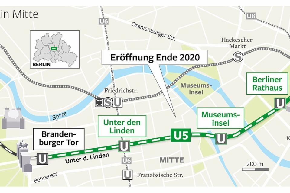 Der Verlauf der U-Bahn Linie U5.<span class="copyright">HS Aßmann / BM Infografik (+freie Mitarbeit)</span>