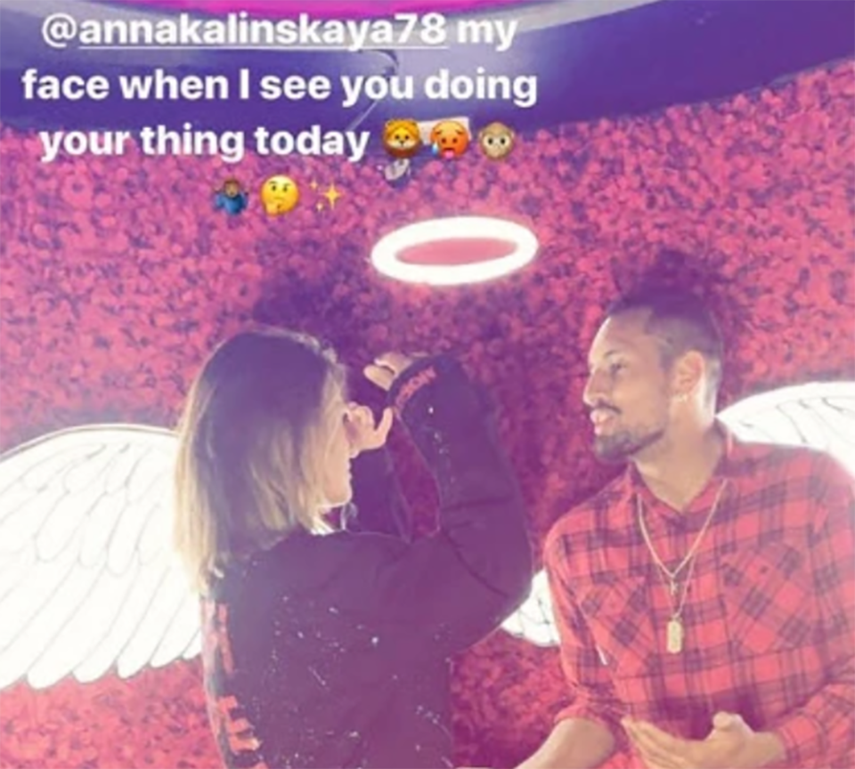 Nick Kyrgios and Anna Kalinskaya, pictured here on Instagram in 2019.