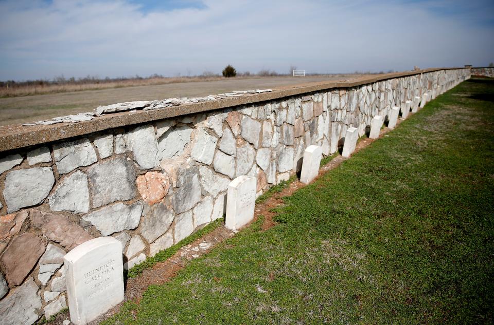 Graves of World War II prisoners of war are pictured March 10 at the Fort Reno Cemetery in El Reno.