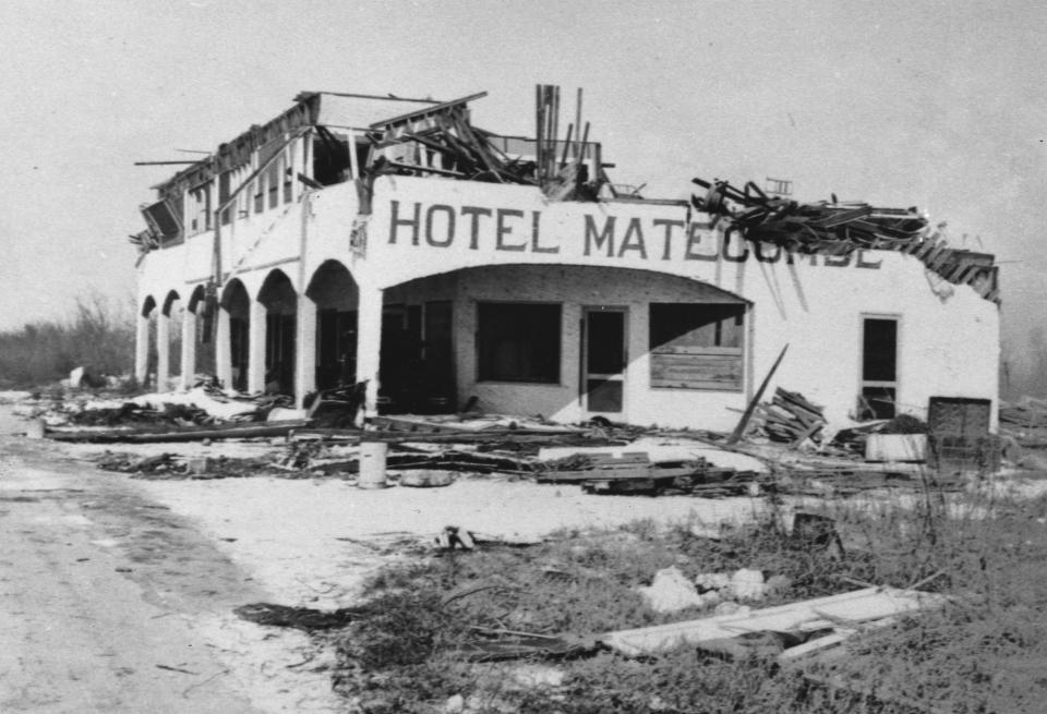 In this undated photo made available by the Keys History & Discovery Center, shows a hotel destroyed by the Labor Day hurricane of 1935. Florida is bracing for Hurricane Dorian, a powerful hurricane, that could strike anywhere along the east coast of the Peninsula. (Keys History & Discovery Center via AP)