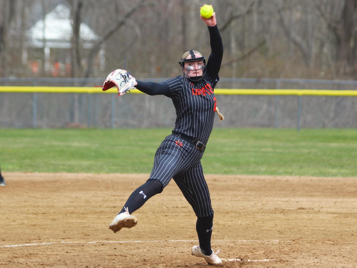 Taunton's Sam Lincoln tosses a pitch during a Hockomock League game against North Attleboro.