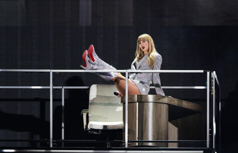 LAS VEGAS, NEVADA - MARCH 24: EDITORIAL USE ONLY. Taylor Swift performs onstage during the "Taylor Swift | The Eras Tour" at Allegiant Stadium on March 24, 2023 in Las Vegas, Nevada. (Photo by Ethan Miller/TAS23/Getty Images for TAS Rights Management)