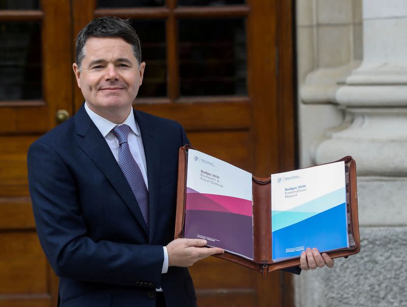 FILE PHOTO: Irish Finance Minister Paschal Donohoe presents Budget 2020 at Government Buildings in Dublin