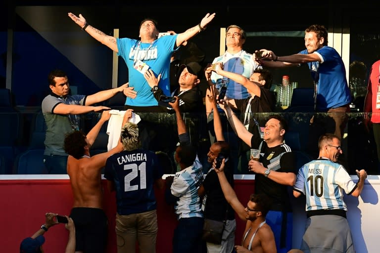 Maradona celebrated wildly after Argentina's winning goal against Nigeria