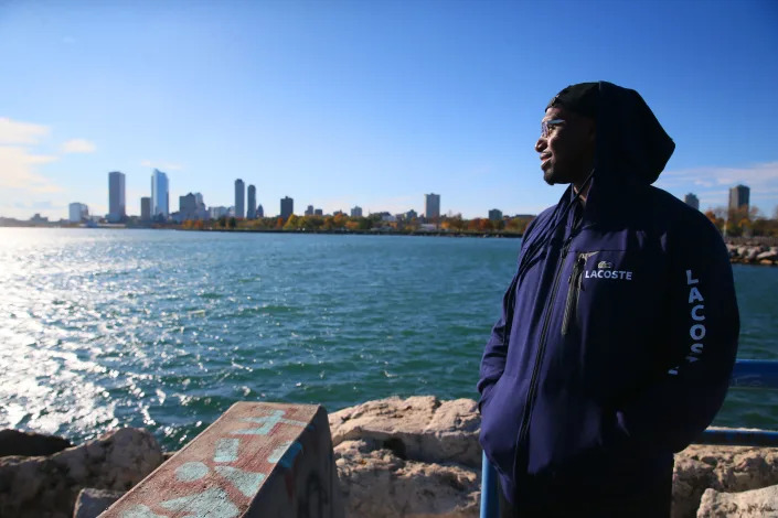 Less than a month after his release from the John C. Burke Correctional Center, Marlin Dixon pauses at the Milwaukee lakefront to look out over Lake Michigan. He had served 18 years for the killing of Charlie Young Jr. in 2002, which happened when he was 14 years old. “This is what freedom feels like,” he said.