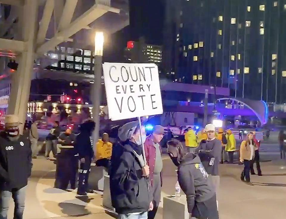 The scene outside the TCF Center in Detroit on Nov. 4, 2020.