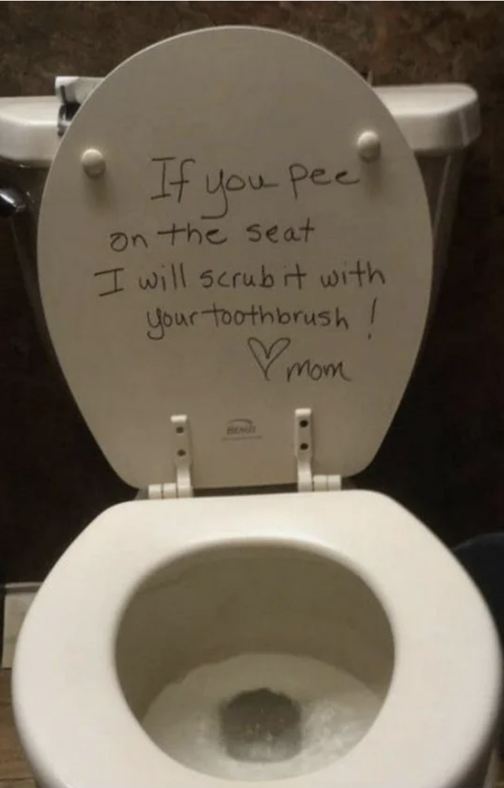 "If you pee on the seat I will scrub it with your toothbrush."