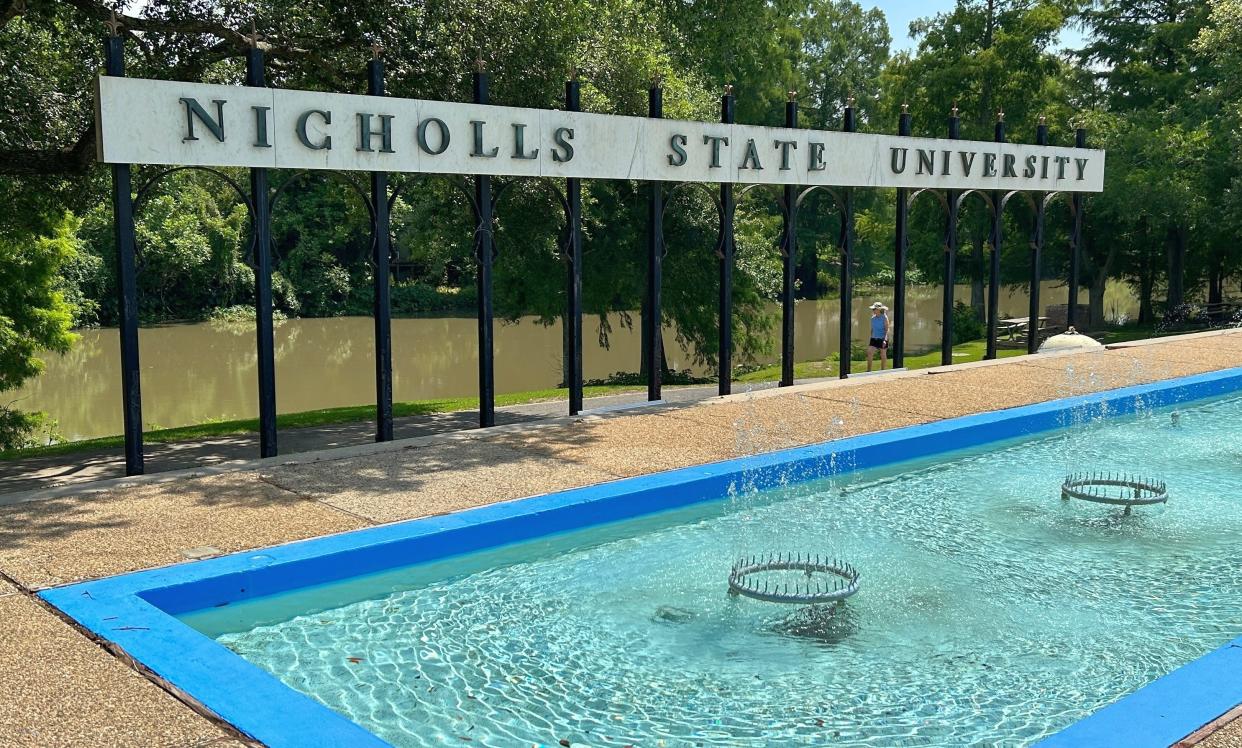 A fountain along Bayou Lafourche across La. 1 from Nicholls State University is a Thibodaux landmark.