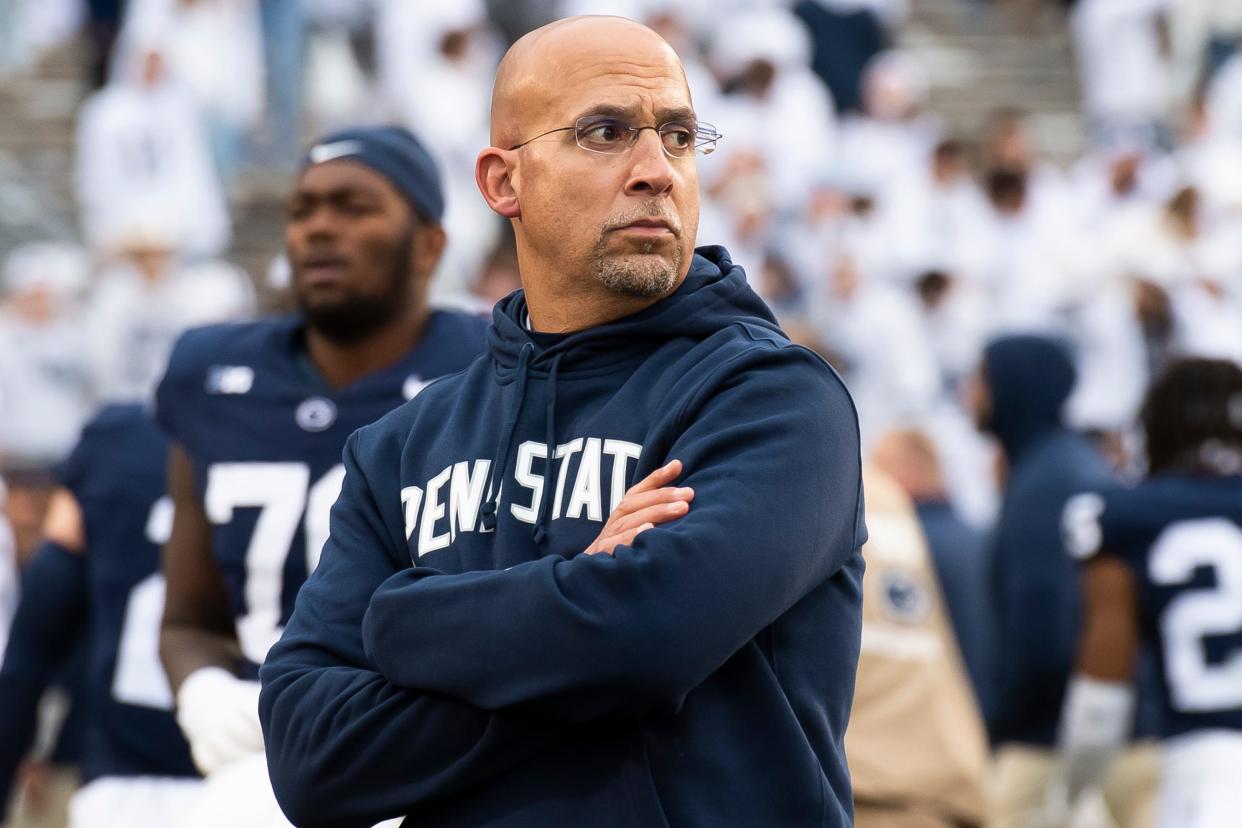 Penn State head football coach James Franklin looks around before walking off the field following a 24-15 loss to Michigan at Beaver Stadium Saturday, Nov. 11, 2023, in State College, Pa.