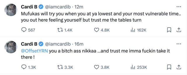 Cardi B calls out 'bitch ass' estranged husband Offset after split: 'Imma  f--kin take it there