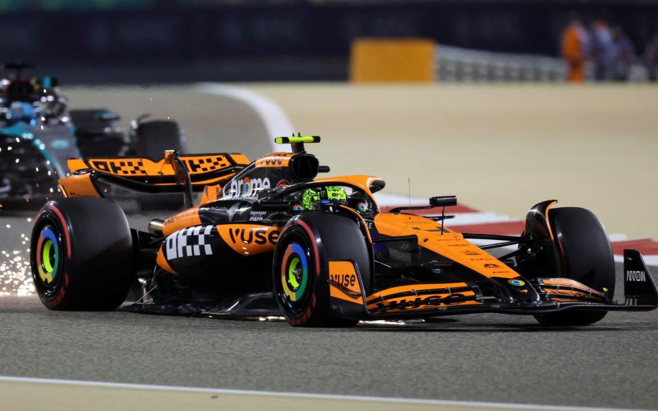 McLaren's British driver Lando Norris drives during the qualifying session of the Bahrain Formula One Grand Prix at the Bahrain International Circuit in Sakhir on March 1, 2024