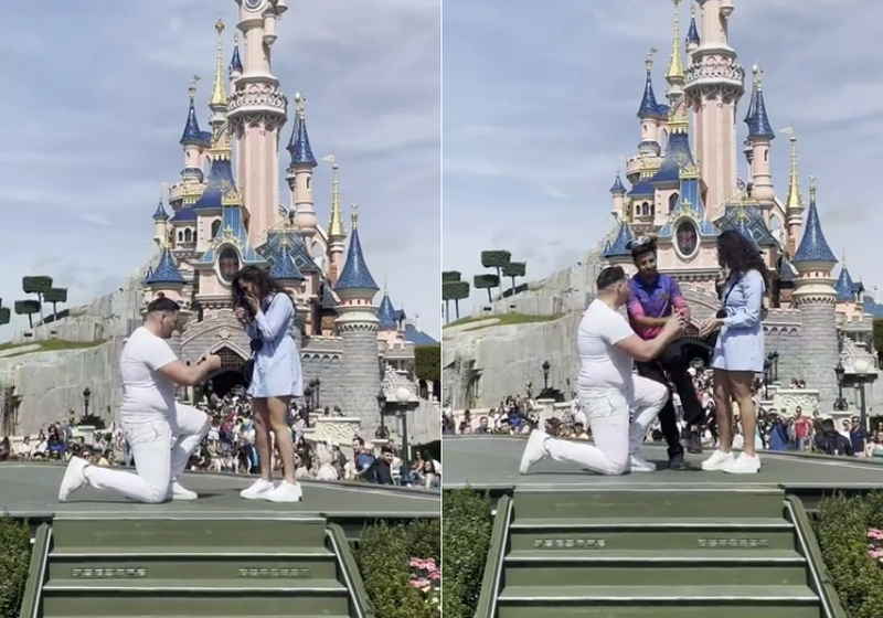 男子在法國巴黎迪士尼向女友求婚，竟遭工作人員搶走戒指而中斷。（翻攝自Reddit）