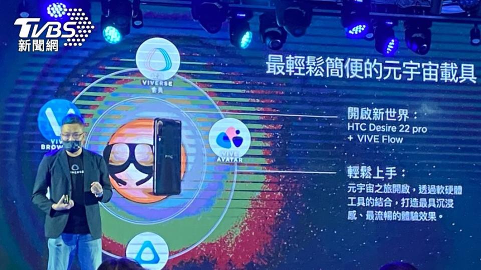 久久未推出新機的宏達電（HTC），今（28）日宣布推出全球首款深入整合應用於元宇宙平台VIVERSE的全新智慧型手機「HTC Desire 22 pro」。（圖／TVBS）