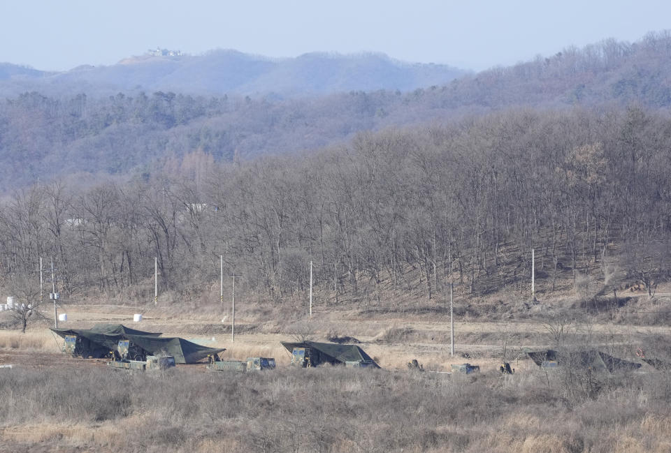 South Korean army's armored vehicles are seen during a military exercise in Paju, South Korea, near the border with North Korea, Wednesday, Jan. 24, 2024. South Korea's military says North Korea fired several cruise missiles into waters off its western coast, adding to a provocative run of weapons demonstrations in the face of deepening nuclear tensions with the United States, South Korea and Japan. (AP Photo/Ahn Young-joon)