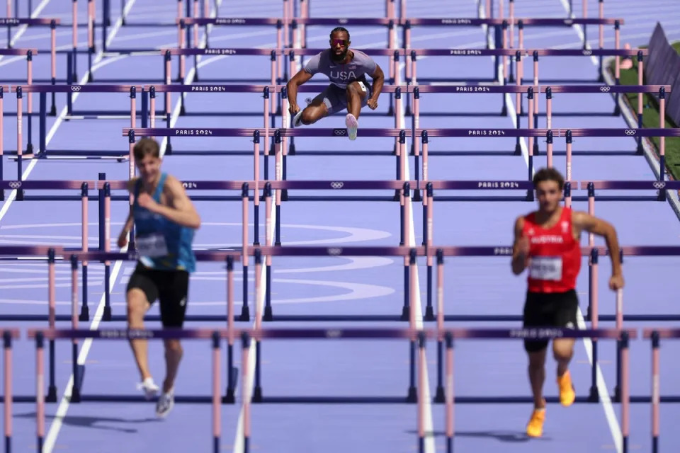 Freddie Crittenden of Team United States during the Men’s 110m Hurdles Round 1 (Getty Images)