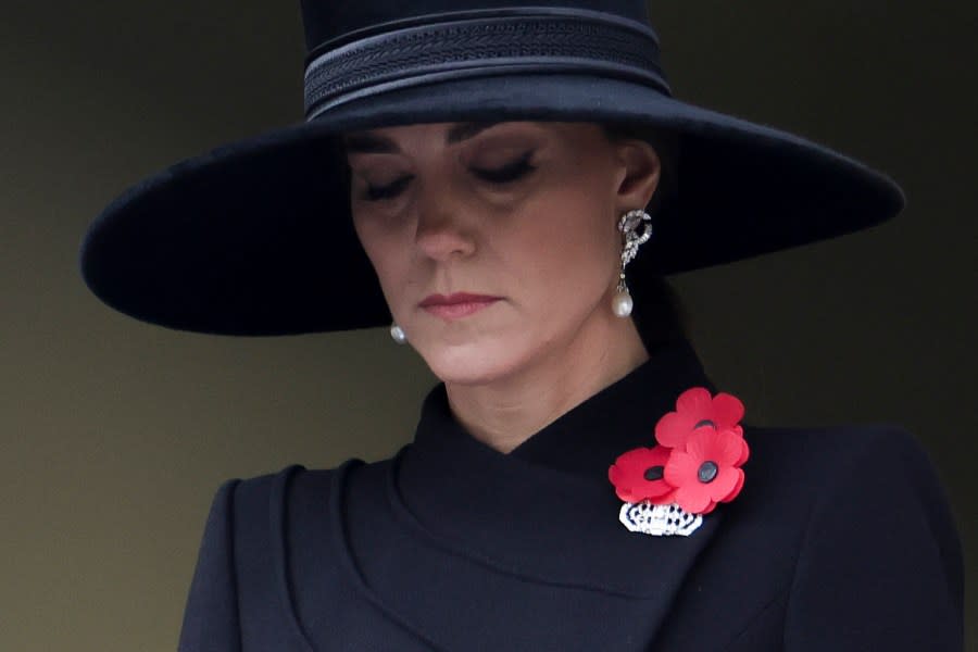 FILE – Britain’s Kate, Princess of Wales attends the Remembrance Sunday ceremony at the Cenotaph on Whitehall in London, Sunday Nov. 13, 2022. (Chris Jackson/Pool via AP, File)