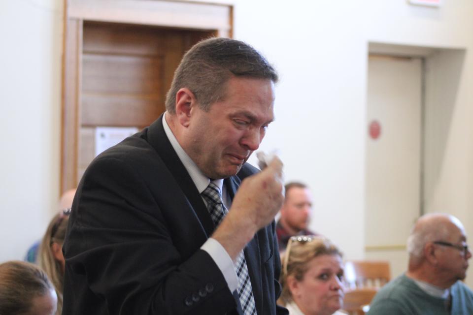 Mike Null's attorney Thomas Siver in tears once the not guilty verdict was read.