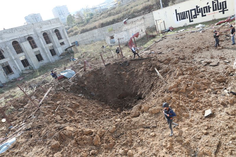 A view shows the ruins of a building following recent shelling in Shushi