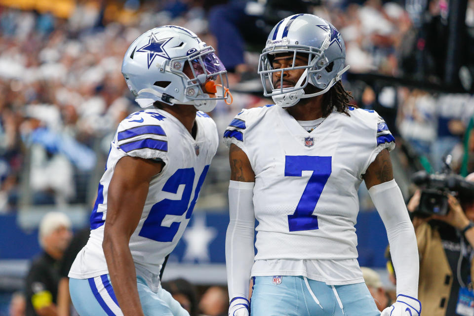 The numbers don't love Trevon Diggs (7), but the Cowboys are loving his play during their 3-1 start. (Photo by Andrew Dieb/Icon Sportswire via Getty Images)