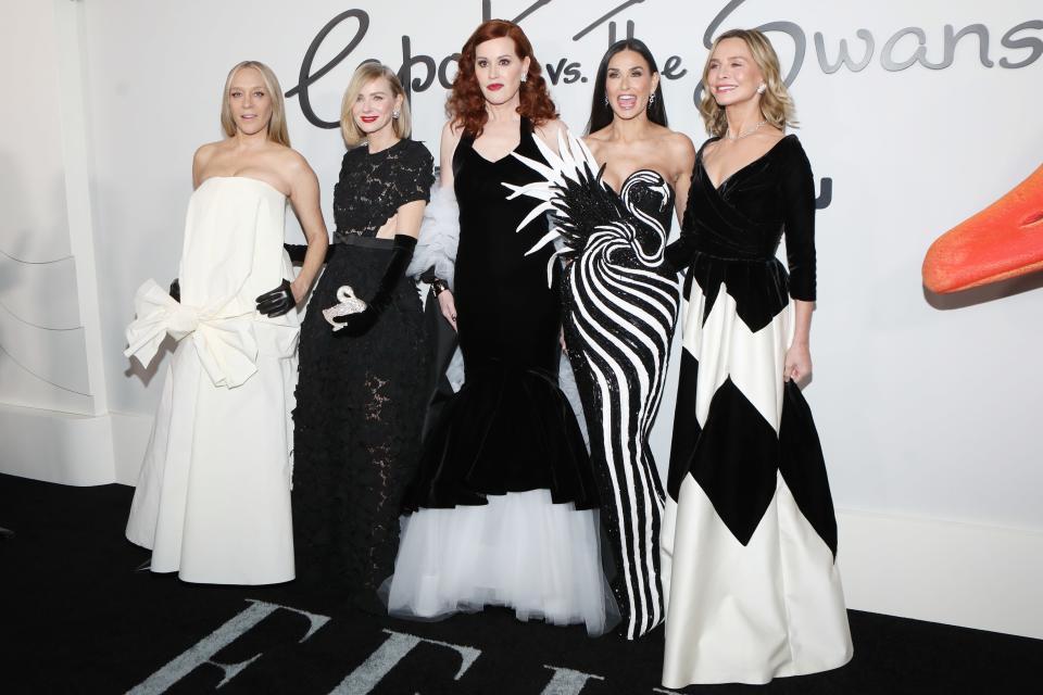 (L-R) Chloe Sevigny, Naomi Watts, Molly Ringwald, Demi Moore and Calista Flockhart at the premiere of FX's Feud: Capote Vs. Swans in New York City.