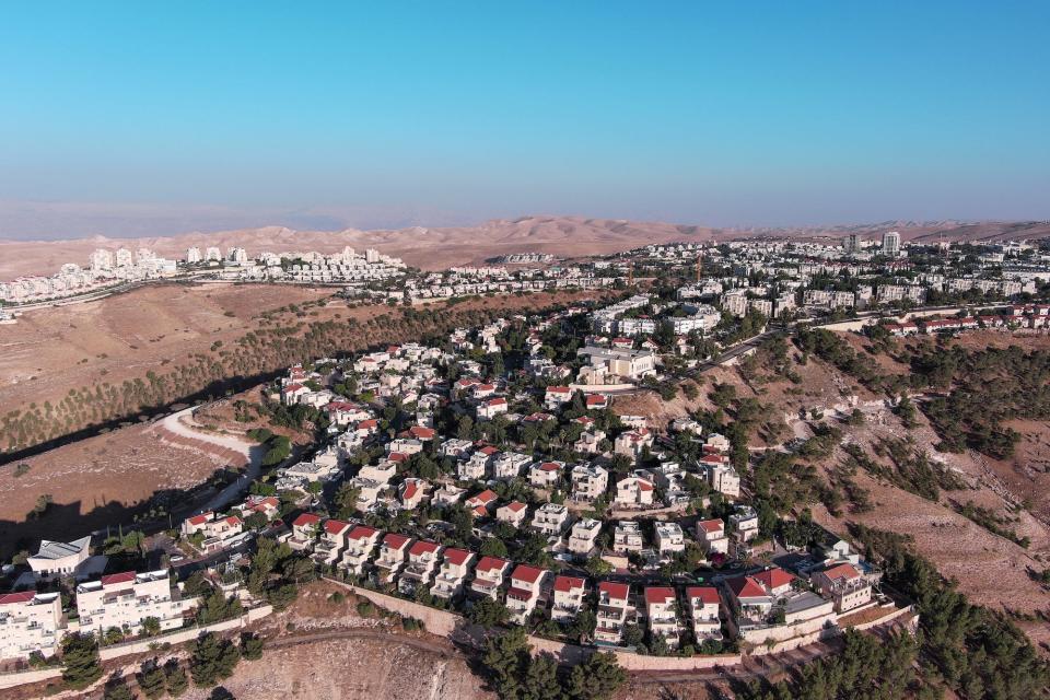 An aerial view shows the Jewish settlement of Maale Adumim in the Israeli-occupied West Bank, June 25, 2023.