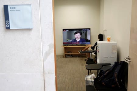 Hong Kong's Chief Executive Carrie Lam holds a news conference in Hong Kong