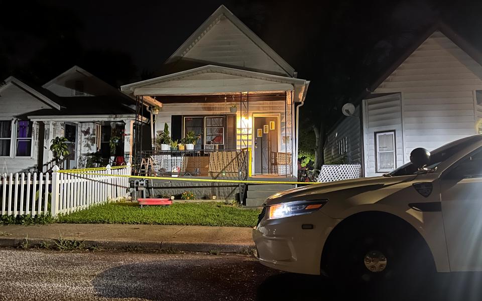 An Evansville Police Department cruiser parked along East Louisiana Street as officers and detective conduct a death investigation Tuesday, July 17, 2024.