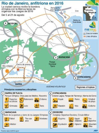 Mapa de las regiones olímpicas en Rio de Janeiro (AFP | gustavo izus/jennifer hennebert)