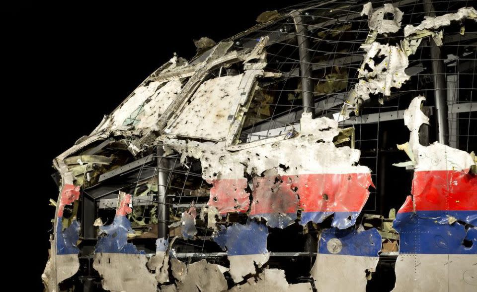 The reconstructed cockpit of Malaysia Airlines Flight MH17. Picture: AP Photo/Peter Dejong