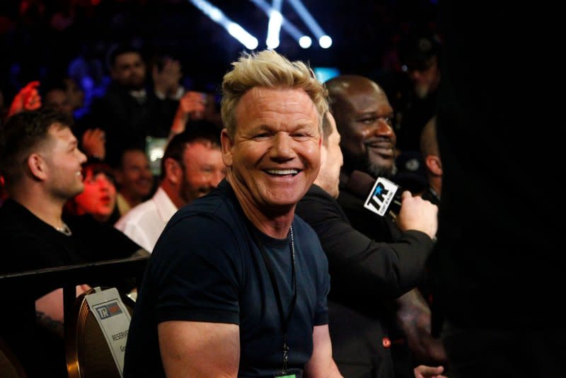 Gordon Ramsay attends the Tyson Fury vs. Tom Schwarz 12-round heavyweight boxing match June 15, 2019, at the MGM Grand Garden Arena in Las Vegas. The celebrity chef turns 57 on November 8. File Photo by James Atoa/UPI