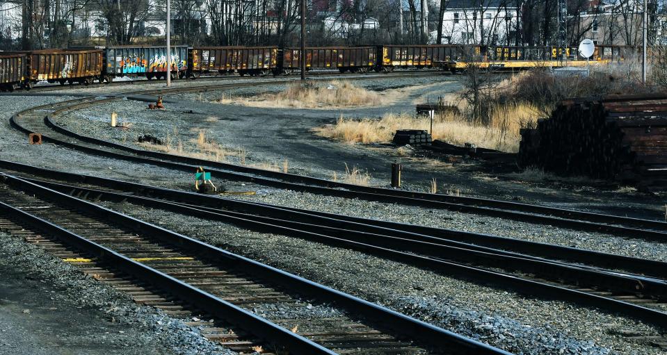 Train tracks near the former site of a roundhouse in Hagerstown.